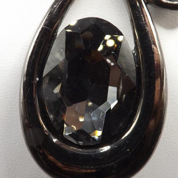 Silver Gray Large Rhinestone Looped Necklace, Gunmetal Gray, Rope Chain, 20 Inch - Picture 5 of 11